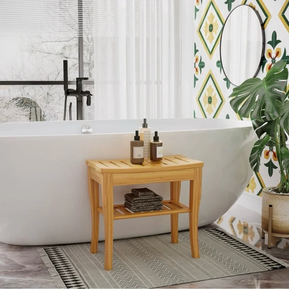 Natural Bamboo Bath Storage Bench